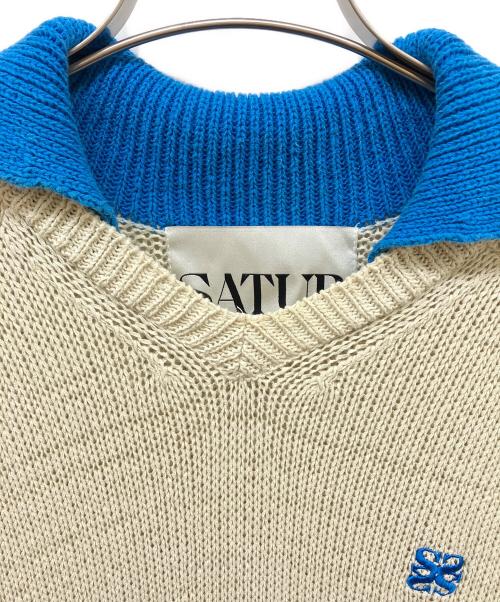 SATURDAY（サタデー）SATURDAY (サタデー) Lausanne V-Neck Collar Knit ブルー×アイボリー サイズ:XLの古着・服飾アイテム