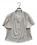 JUSGLITTYジャスグリッティー）の古着「チューリップスリーブパールブラウス」｜ベージュ