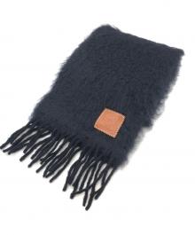 LOEWE（ロエベ）の古着「アナグラムレザーパッチモヘヤウールマフラー」｜ブラック