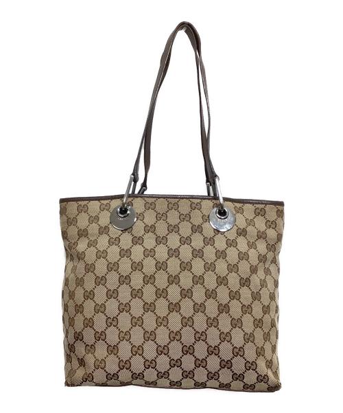 GUCCI（グッチ）GUCCI (グッチ) GGキャンバス トートバッグ ベージュ×ブラウンの古着・服飾アイテム
