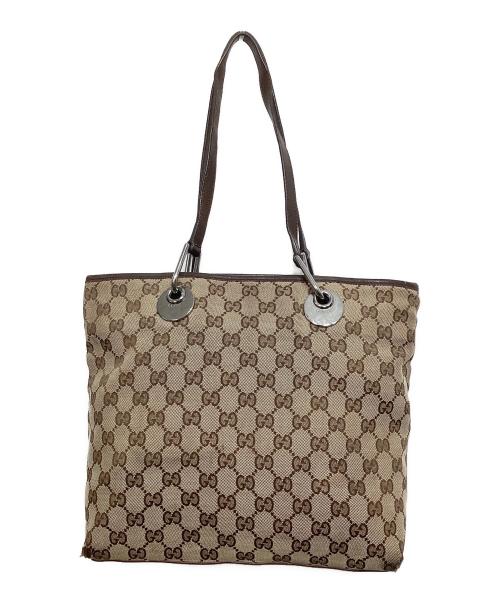 GUCCI（グッチ）GUCCI (グッチ) GGキャンバス トートバッグ ベージュ×ブラウンの古着・服飾アイテム