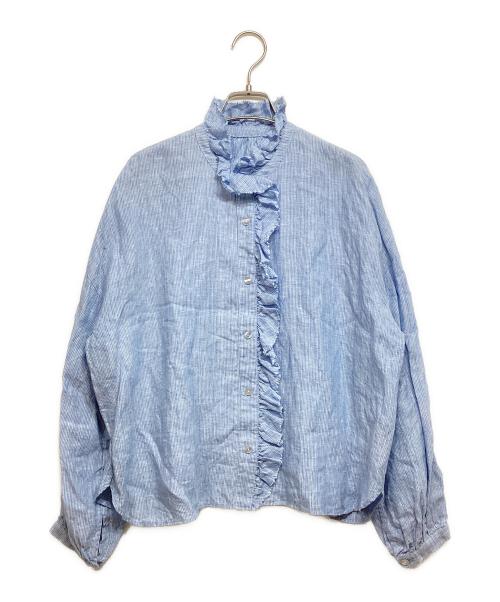 12closet（トゥエルブクローゼット）12closet (トゥエルブクローゼット) リネンフリルブラウス ブルー サイズ:Fの古着・服飾アイテム