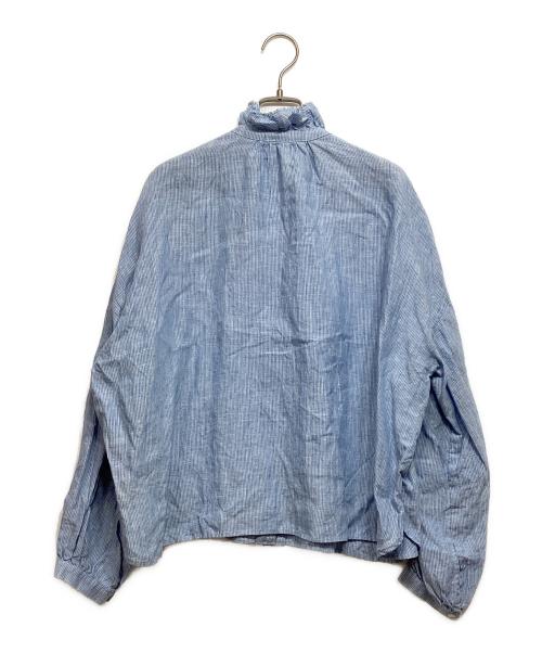 12closet（トゥエルブクローゼット）12closet (トゥエルブクローゼット) リネンフリルブラウス ブルー サイズ:Fの古着・服飾アイテム