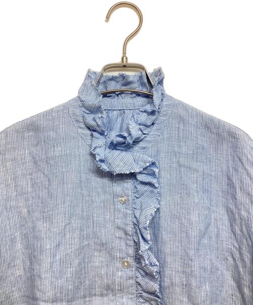 12closet（トゥエルブクローゼット）12closet (トゥエルブクローゼット) リネンフリルブラウス ブルー サイズ:Fの古着・服飾アイテム