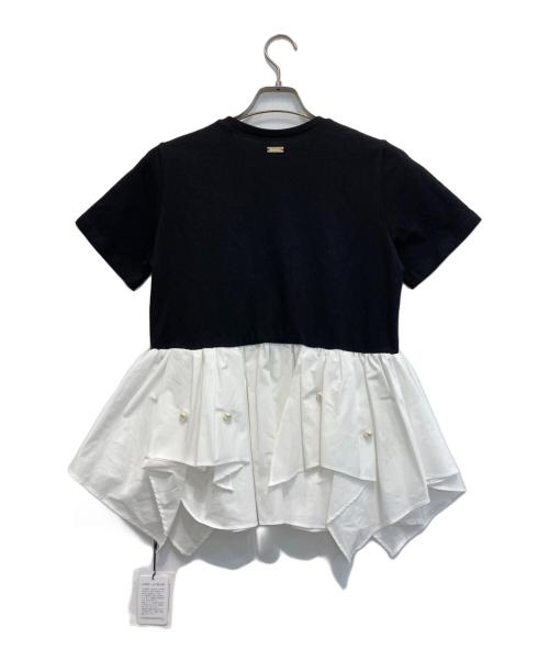 Mystrada（マイストラーダ）Mystrada (マイストラーダ) タフタドッキングパールTシャツ ブラック×ホワイト サイズ:36 未使用品の古着・服飾アイテム