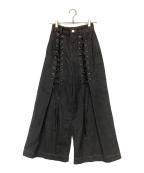 PAMEO POSEパメオポーズ）の古着「Laces-up Denim Baggy Trousers」｜ブラック