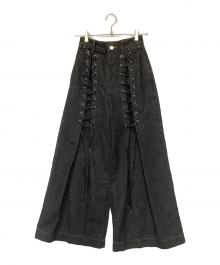 PAMEO POSE（パメオポーズ）の古着「Laces-up Denim Baggy Trousers」｜ブラック