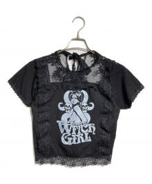 Hysteric Glamour（ヒステリックグラマー）の古着「レースプリントTシャツ/printed T-shirt with lace details」｜ブラック