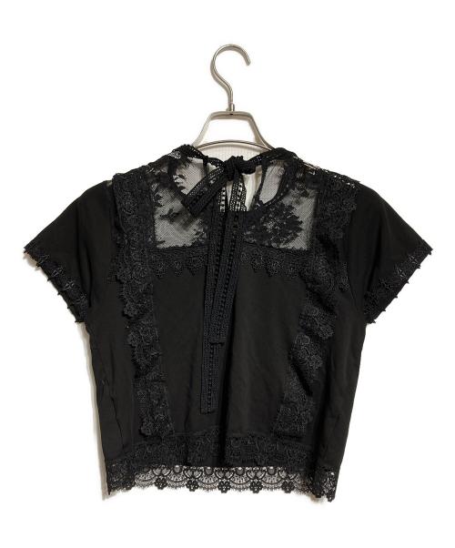 Hysteric Glamour（ヒステリックグラマー）Hysteric Glamour (ヒステリックグラマー) レースプリントTシャツ/printed T-shirt with lace details ブラック サイズ:Freeの古着・服飾アイテム