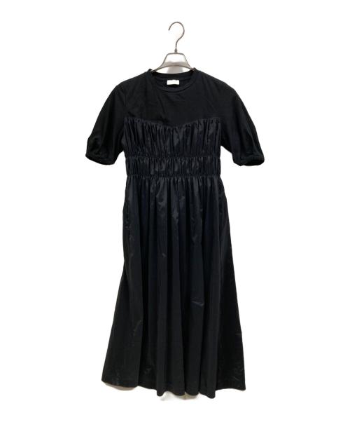 BALLSEY（ボールジィ）BALLSEY (ボールジィ) コットンジャージーコンビ シャーリングワンピース ブラック サイズ:36の古着・服飾アイテム