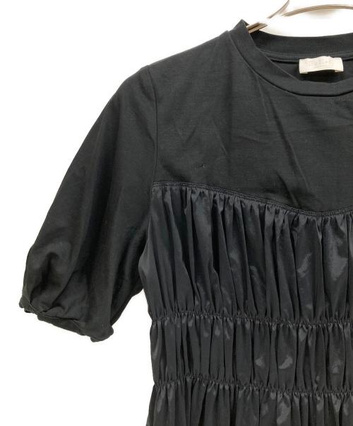 BALLSEY（ボールジィ）BALLSEY (ボールジィ) コットンジャージーコンビ シャーリングワンピース ブラック サイズ:36の古着・服飾アイテム