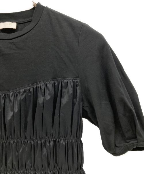 BALLSEY（ボールジィ）BALLSEY (ボールジィ) コットンジャージーコンビ シャーリングワンピース ブラック サイズ:36の古着・服飾アイテム