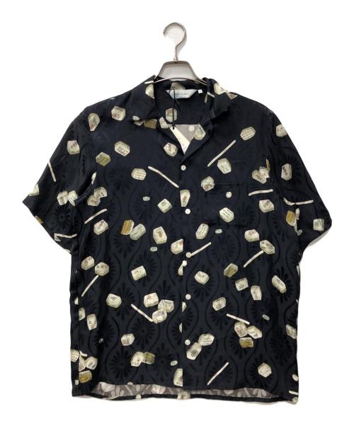 NIPOALOHA（二ポアロハ）NIPOALOHA (二ポアロハ) 麻雀文様 シルクアロハシャツ ブラック サイズ:SIZE 3の古着・服飾アイテム