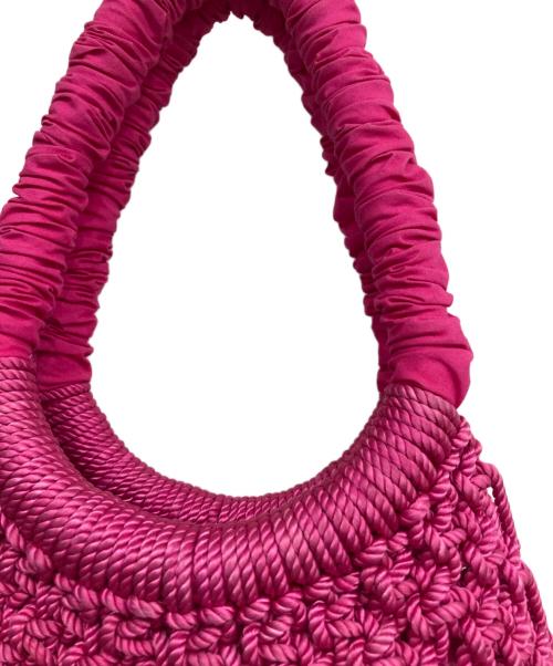 merlette（マーレット）Merlette (マーレット) 編み込みフリンジハンドバッグ ピンクの古着・服飾アイテム