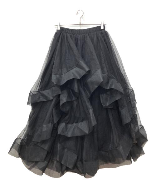 frene（フラーネ）frene (フラーネ) ランダムフリルティアードボリュームスカート ブラック サイズ:SIZE FREEの古着・服飾アイテム