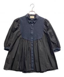 UNITED ARROWS（ユナイテッドアローズ）の古着「UNITED ARROWS エンブロイダリー ショートスリーブ ブラウス」｜ブラック