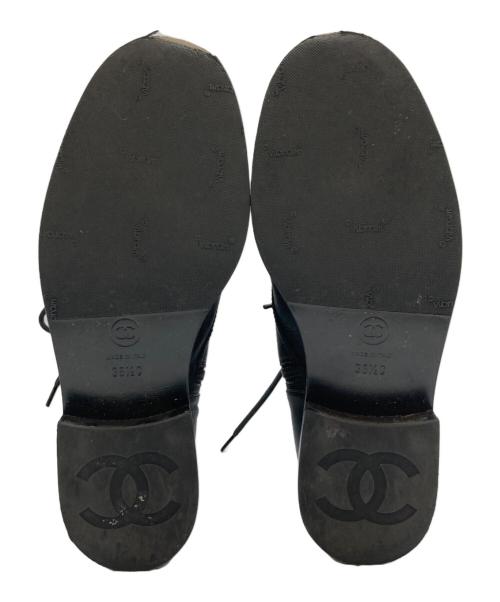 CHANEL（シャネル）CHANEL (シャネル) キャップトゥココマークレザージップブーツ ブラック サイズ:38 1/2 Cの古着・服飾アイテム