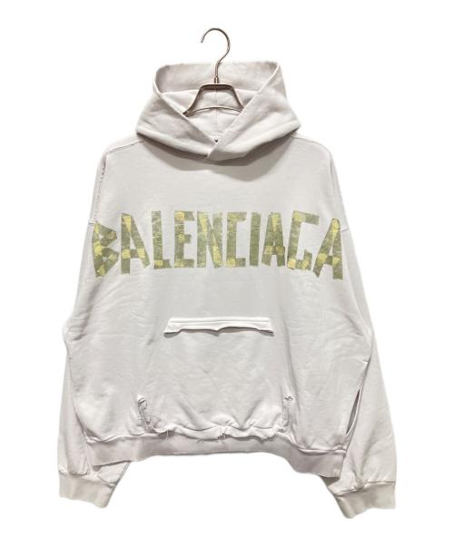 BALENCIAGA（バレンシアガ）BALENCIAGA (バレンシアガ) テープ タイプ リップド ポケット フーディ ホワイト サイズ:Mの古着・服飾アイテム