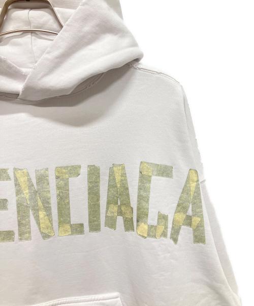 BALENCIAGA（バレンシアガ）BALENCIAGA (バレンシアガ) テープ タイプ リップド ポケット フーディ ホワイト サイズ:Mの古着・服飾アイテム