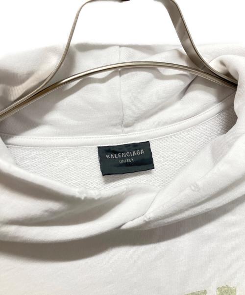 BALENCIAGA（バレンシアガ）BALENCIAGA (バレンシアガ) テープ タイプ リップド ポケット フーディ ホワイト サイズ:Mの古着・服飾アイテム