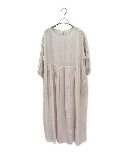 nest Robe（ネストローブ）nest Robe (ネストローブ) ラインマークレースギャザーワンピース アイボリー サイズ:Fの古着・服飾アイテム