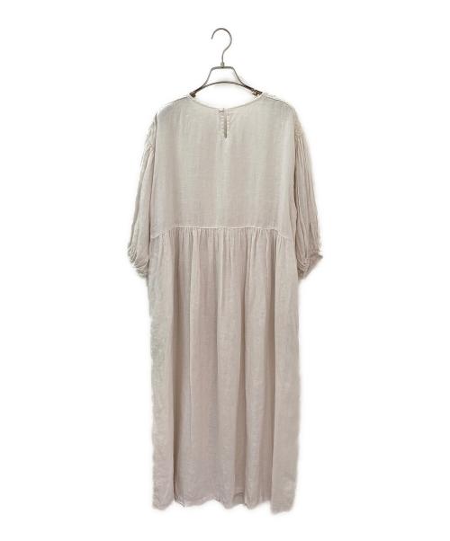 nest Robe（ネストローブ）nest Robe (ネストローブ) ラインマークレースギャザーワンピース アイボリー サイズ:Fの古着・服飾アイテム