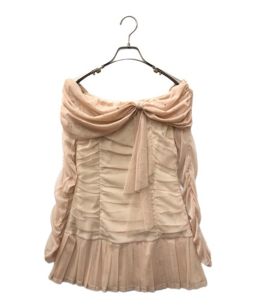 M ME EME（エムミーエメ）M ME EME (エムミーエメ) Luminous tulle ribbon drape mini onepiece ピンク サイズ:FREEの古着・服飾アイテム