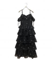 M ME EME（エムミーエメ）の古着「Lame chiffon ribbon slit onepiece」｜ブラック