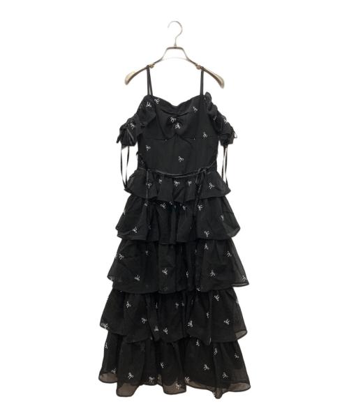 M ME EME（エムミーエメ）M ME EME (エムミーエメ) Lame chiffon ribbon slit onepiece ブラック サイズ:FREEの古着・服飾アイテム