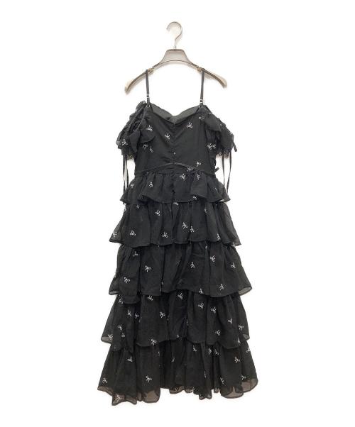 M ME EME（エムミーエメ）M ME EME (エムミーエメ) Lame chiffon ribbon slit onepiece ブラック サイズ:FREEの古着・服飾アイテム
