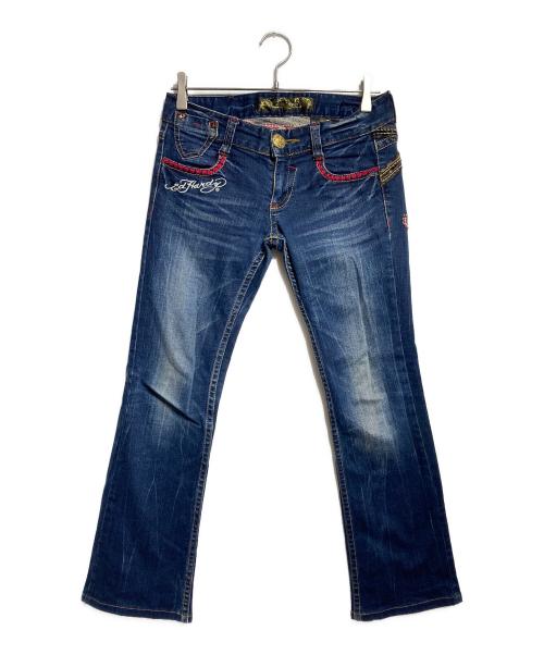 RED PEPPER（レッドペッパ）RED PEPPER (レッドペッパ) Ed Hardy (エド ハーディー) 刺繍ローライズ フレアデニム/Embroidered Low-Rise Flare Denim インディゴ サイズ:26の古着・服飾アイテム
