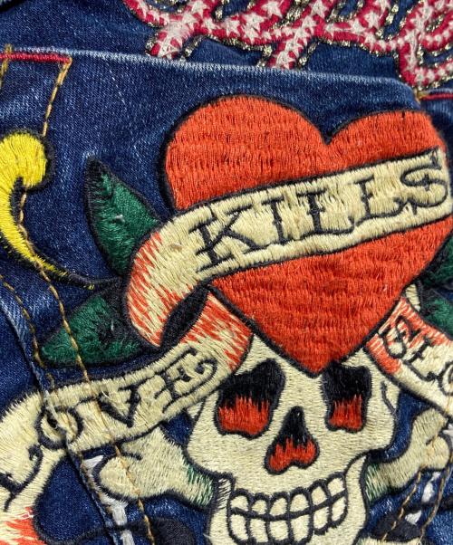 RED PEPPER（レッドペッパ）RED PEPPER (レッドペッパ) Ed Hardy (エド ハーディー) 刺繍ローライズ フレアデニム/Embroidered Low-Rise Flare Denim インディゴ サイズ:26の古着・服飾アイテム