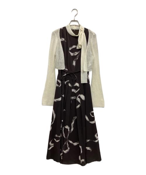 Snidel（スナイデル）Snidel (スナイデル) リボンディテールカーデセットワンピース ブラウンの古着・服飾アイテム