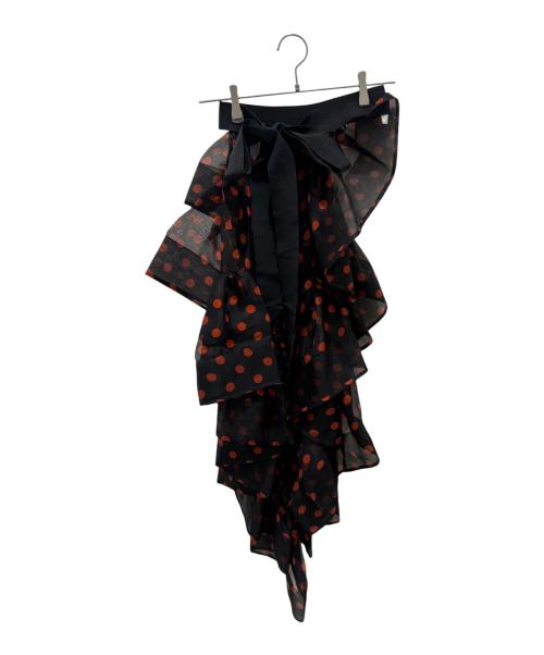 DRIES VAN NOTEN（ドリスヴァンノッテン）DRIES VAN NOTEN (ドリスヴァンノッテン) Christian Lacroix (クリスチャン ラクロワ) ロングポルカドットフリルラップスカート ブラック サイズ:XSの古着・服飾アイテム
