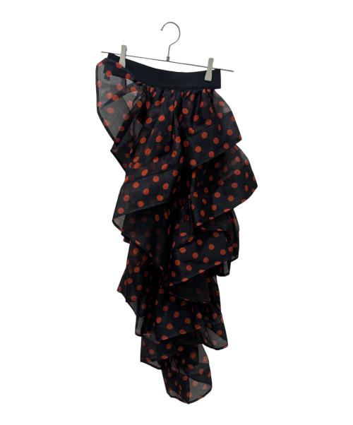 DRIES VAN NOTEN（ドリスヴァンノッテン）DRIES VAN NOTEN (ドリスヴァンノッテン) Christian Lacroix (クリスチャン ラクロワ) ロングポルカドットフリルラップスカート ブラック サイズ:XSの古着・服飾アイテム