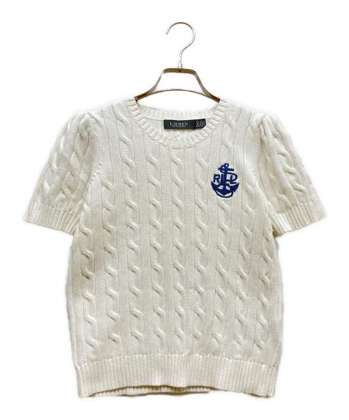 LAUREN RALPH LAUREN（ローレン ラルフ ローレン）LAUREN RALPH LAUREN (ローレン ラルフ ローレン) ロゴ刺繍半袖ケーブルニット ホワイト サイズ:SIZE XSの古着・服飾アイテム