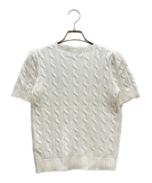 LAUREN RALPH LAUREN（ローレン ラルフ ローレン）LAUREN RALPH LAUREN (ローレン ラルフ ローレン) ロゴ刺繍半袖ケーブルニット ホワイト サイズ:SIZE XSの古着・服飾アイテム