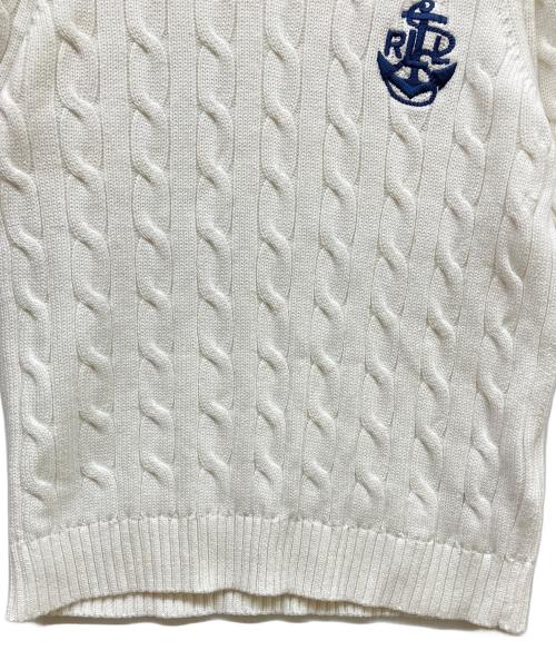 LAUREN RALPH LAUREN（ローレン ラルフ ローレン）LAUREN RALPH LAUREN (ローレン ラルフ ローレン) ロゴ刺繍半袖ケーブルニット ホワイト サイズ:SIZE XSの古着・服飾アイテム