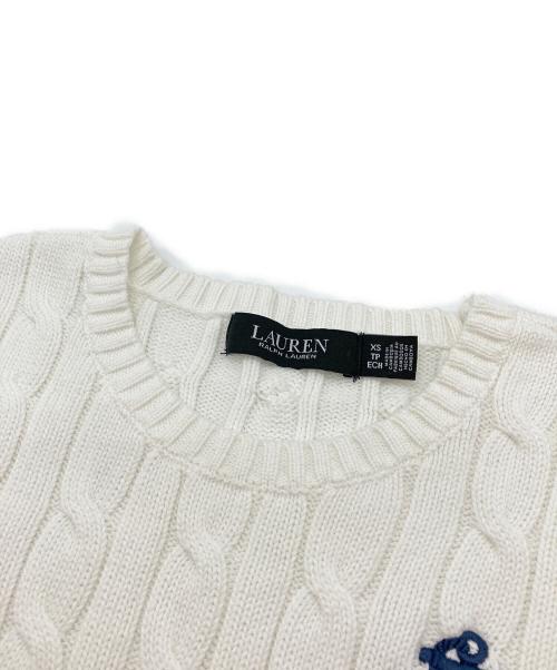LAUREN RALPH LAUREN（ローレン ラルフ ローレン）LAUREN RALPH LAUREN (ローレン ラルフ ローレン) ロゴ刺繍半袖ケーブルニット ホワイト サイズ:SIZE XSの古着・服飾アイテム