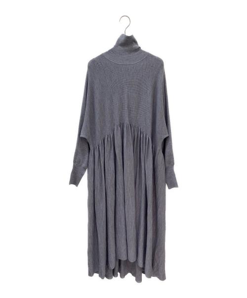 Curensology（カレンソロジー）Curensology (カレンソロジー) ウールハイネックギャザーワンピース グレー サイズ:Fの古着・服飾アイテム