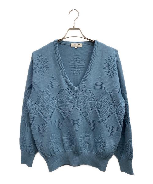 Christian Dior Sports（クリスチャン ディオールスポーツ）Christian Dior Sports (クリスチャン ディオールスポーツ) ノルディックVネックウールセーター ブルー サイズ:Lの古着・服飾アイテム