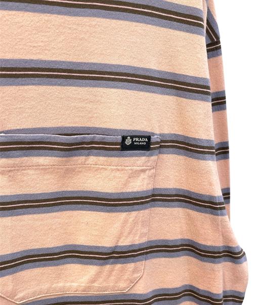 PRADA（プラダ）PRADA (プラダ) ストライプコットンジャージーロングスリーブカットソー ピーチ/ペリウィンクル サイズ:38の古着・服飾アイテム