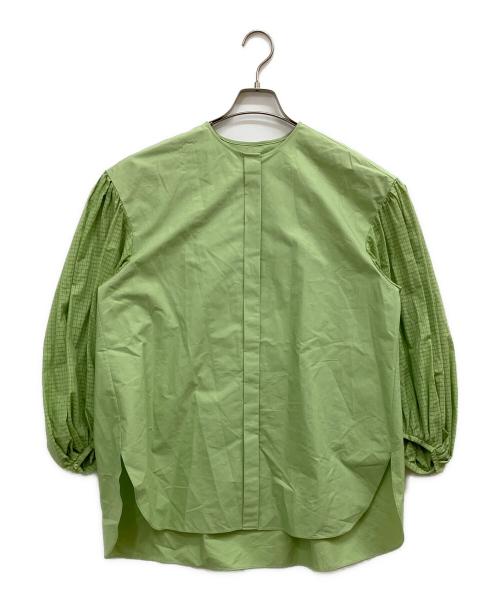 DRAWER（ドゥロワー）DRAWER (ドゥロワー) ギャザースリーブブラウス グリーン サイズ:38の古着・服飾アイテム