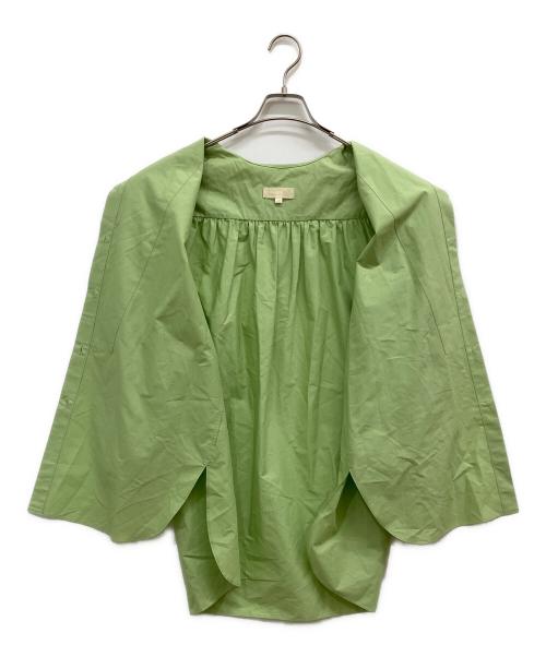 DRAWER（ドゥロワー）DRAWER (ドゥロワー) ギャザースリーブブラウス グリーン サイズ:38の古着・服飾アイテム