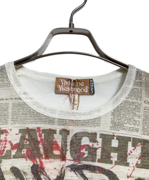 Vivienne Westwood（ヴィヴィアンウエストウッド）Vivienne Westwood (ヴィヴィアンウエストウッド) ニュースペーパープリントメッシュカットソー アイボリー サイズ:M 未使用品の古着・服飾アイテム