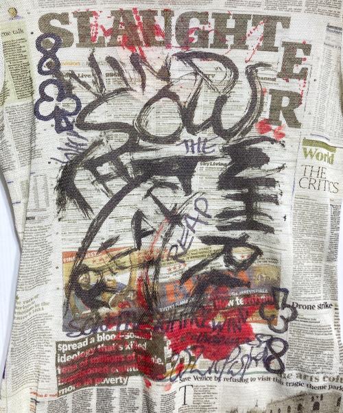 Vivienne Westwood（ヴィヴィアンウエストウッド）Vivienne Westwood (ヴィヴィアンウエストウッド) ニュースペーパープリントメッシュカットソー アイボリー サイズ:M 未使用品の古着・服飾アイテム