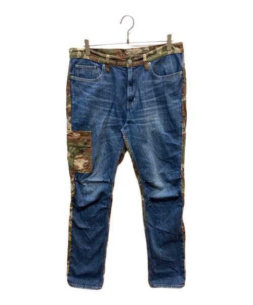 Hysteric Glamour（ヒステリックグラマー）Hysteric Glamour (ヒステリックグラマー) USED加工 デニム×アーミーサテンカーゴパンツ ブルー サイズ:86cmの古着・服飾アイテム