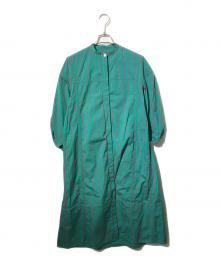 JIL SANDER（ジルサンダー）の古着「バンドカエアーストライプシャツワンピース/七分袖ワンピース」｜グリーン