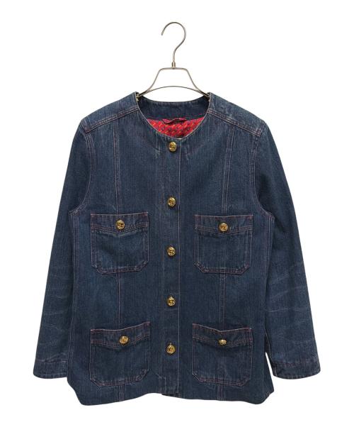 GUCCI（グッチ）GUCCI (グッチ) ノーカラーデニムジャケット ブルー サイズ:44の古着・服飾アイテム