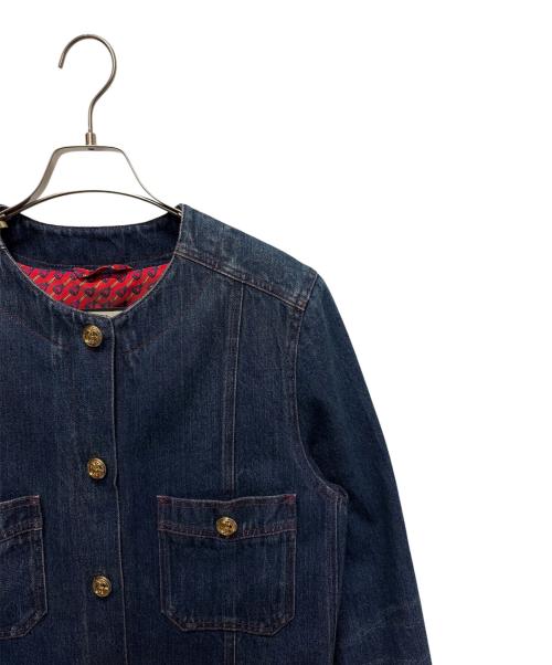 GUCCI（グッチ）GUCCI (グッチ) ノーカラーデニムジャケット ブルー サイズ:44の古着・服飾アイテム